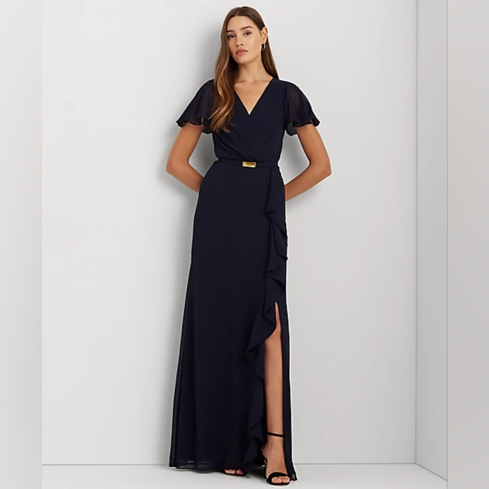 SALE Ralph Lauren navy ruffle evening gown